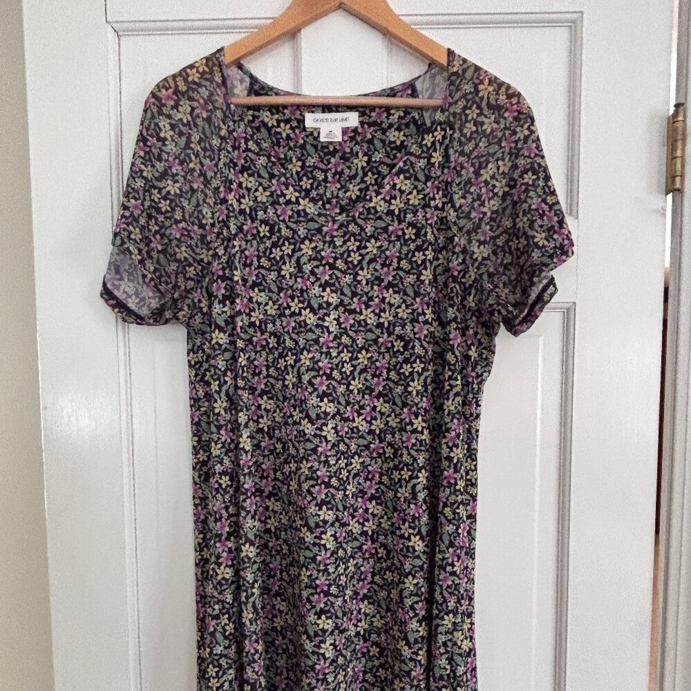 Skyes The Limit Floral Mesh Lined Flutter Raglan Short Sleeve A-Line Dress - M